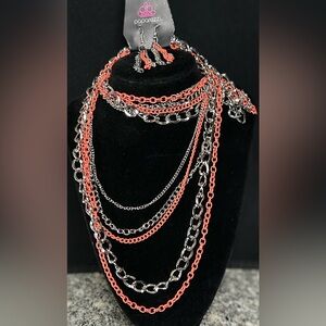 Paparazzi Silver and Coral Layered Necklace